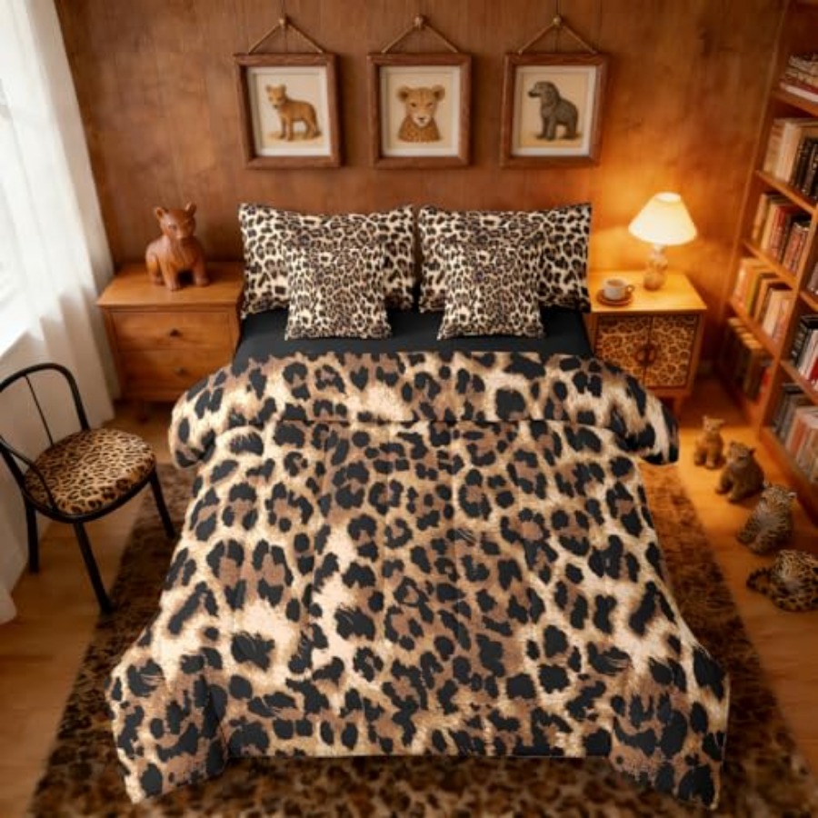 Farming Africa - Leopardenmuster Bettwäsche-Set Cheetah-Print 7-teiliges Bettdecken-Set Afrika