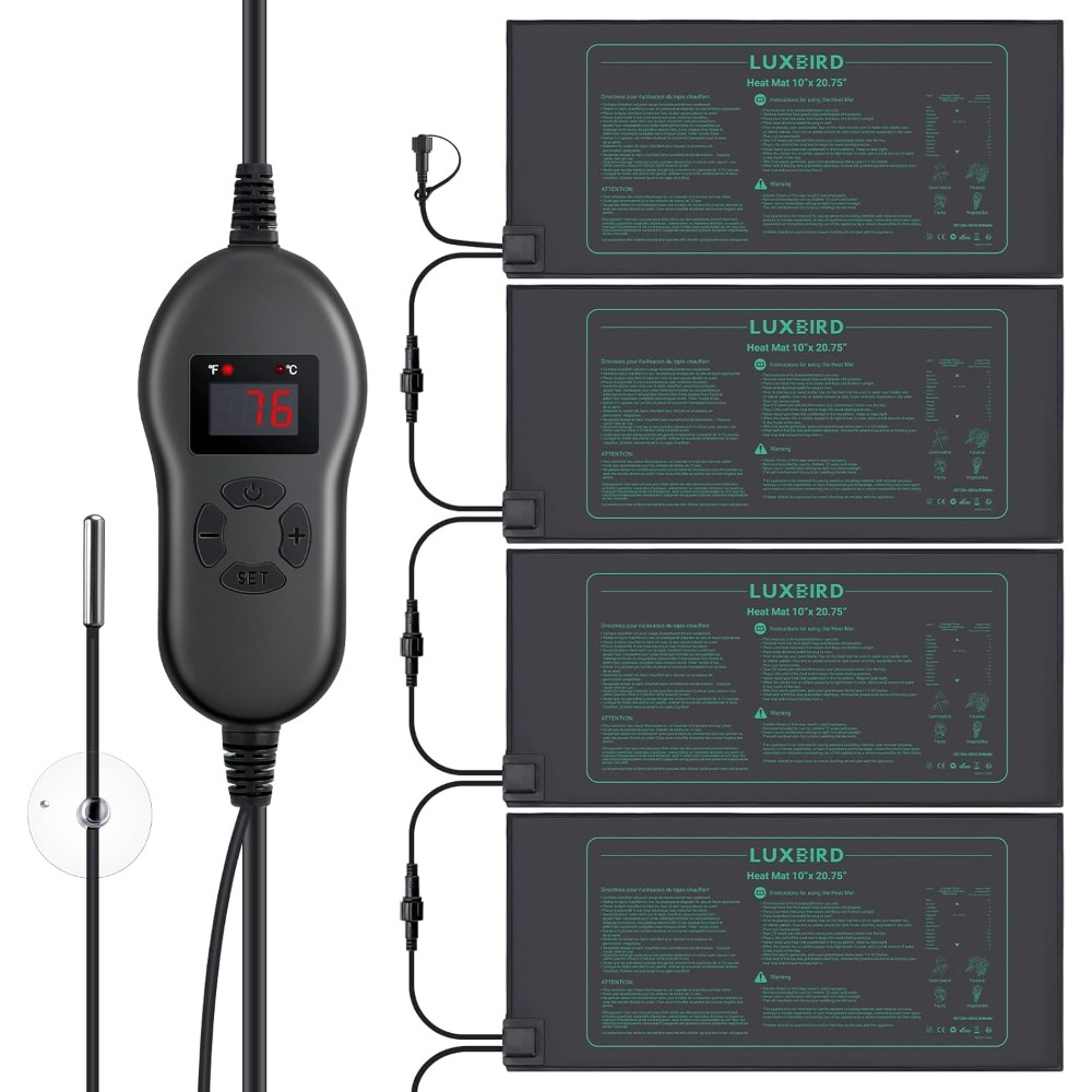 Seedling Heat Mat - 4er-Pack Saatgut-Heizmatte mit Digitalem Thermostatregler Wasserdicht