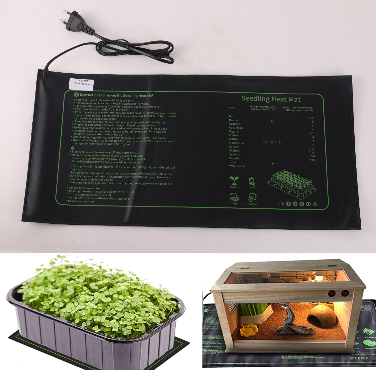 Seedling Heat Mat - 20W Sämling Heizkissen 230V Garten Gewächshaus