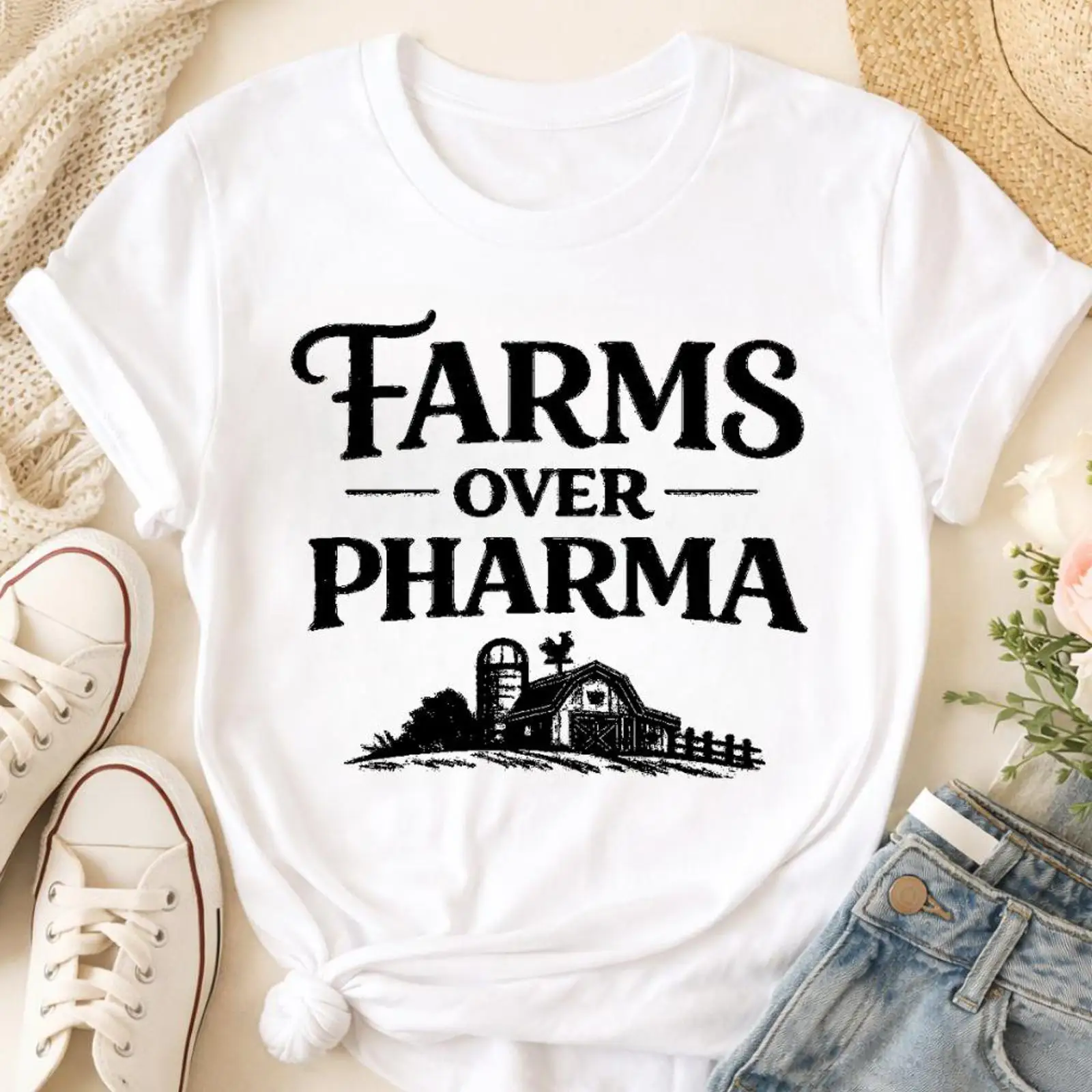 Sustainable Agriculture/Farming - Farms Over Pharma T-Shirt Umweltbewusster Landwirtschafts-Verteidiger