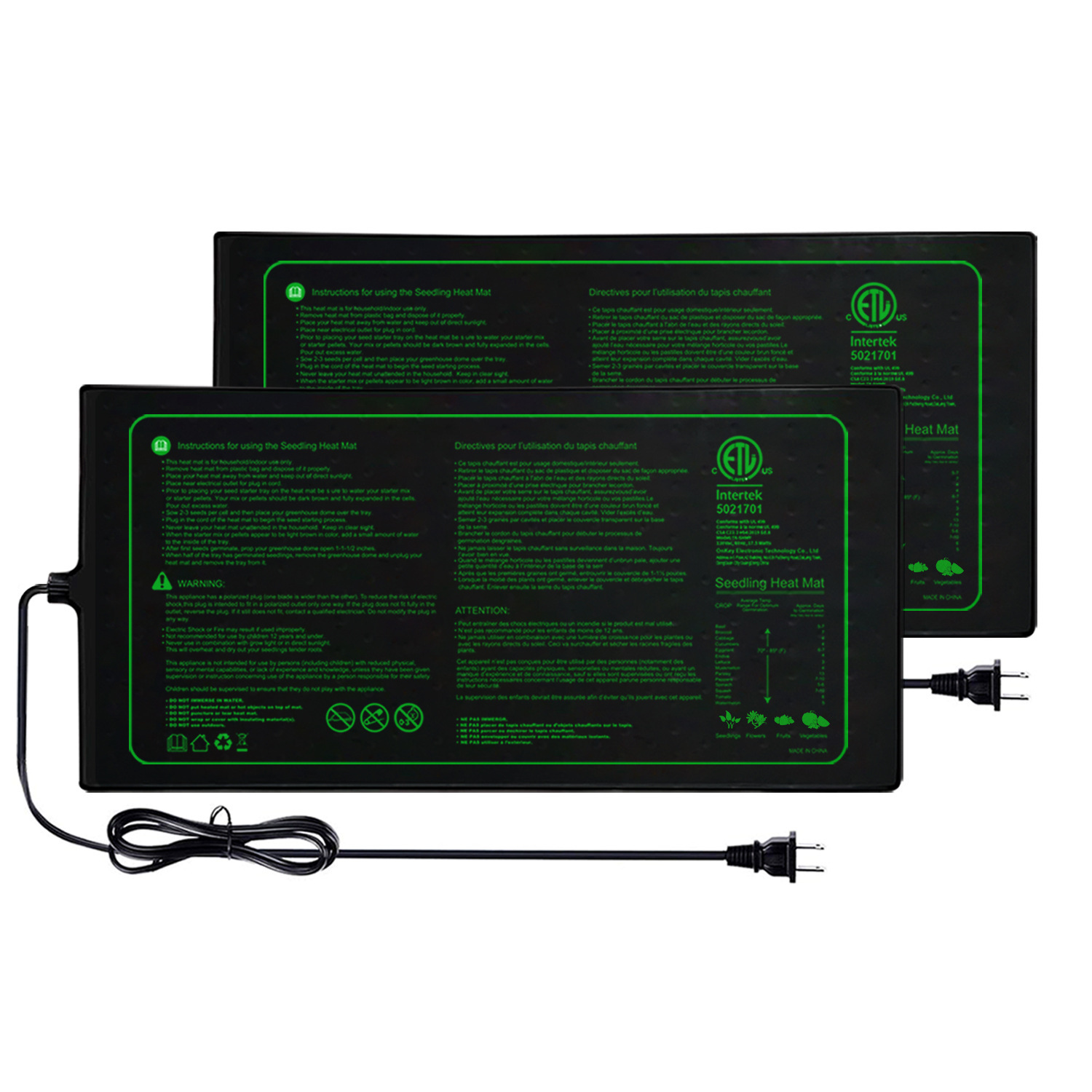 Seedling Heat Mat - Zweier-Pack 20 x 10 Zoll Sämling-Wärmematte,