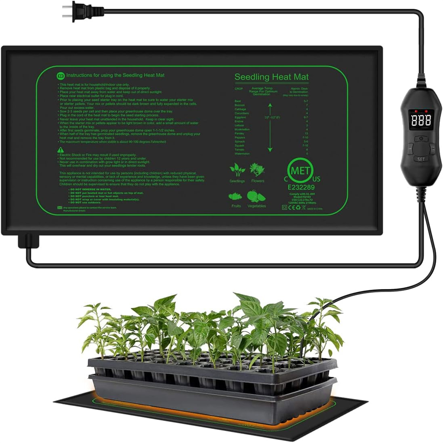Seedling Heat Mat - Sämling-Heizmatte mit Digitalem Thermostat für Zimmerpflanzen,